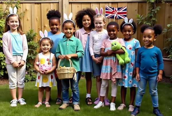 A group of children celebrating Easter in the UK (United Kingdom)