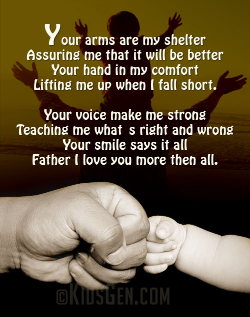Father's Day poem card showing the father is the shelter for his child