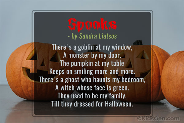 Beautiful Halloween poem with a background of pumpkins on a table