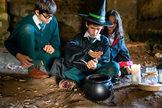 Kids making witch's potion