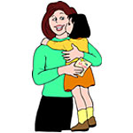 Coloring image - Little girl kissing mother on Mother's Day