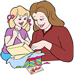 Picture to color - Mom opening her Mother's Day gift