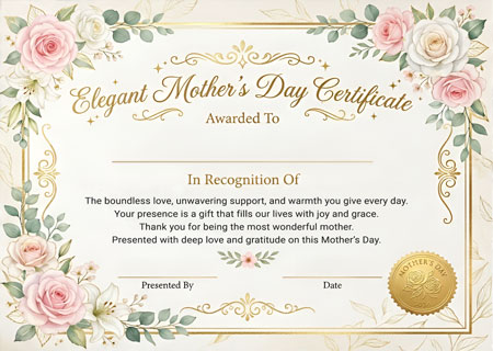 Best Mom Ever award certificate with hearts and ribbons