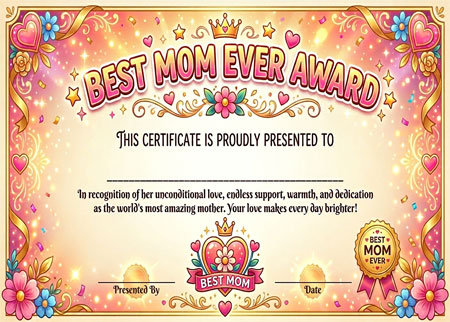 Elegant Mother’s Day certificate with floral gold accents