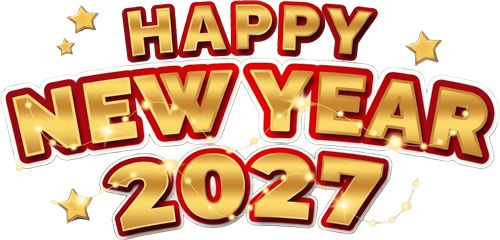 A cheerful New Year 2027 graphic featuring colorful decorations and a celebratory atmosphere
