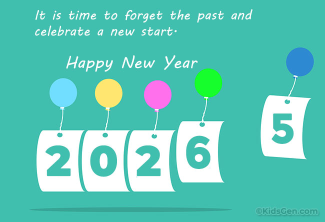 New Year greeting image with 2026 displayed as flip numbers and colorful balloons, optimized for WhatsApp.