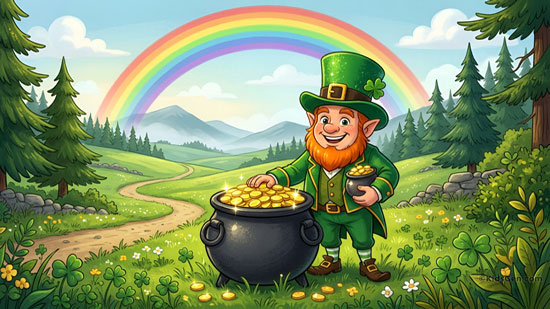 Leprechaun with pot of gold under rainbow HD wallpaper for widescreen monitor
