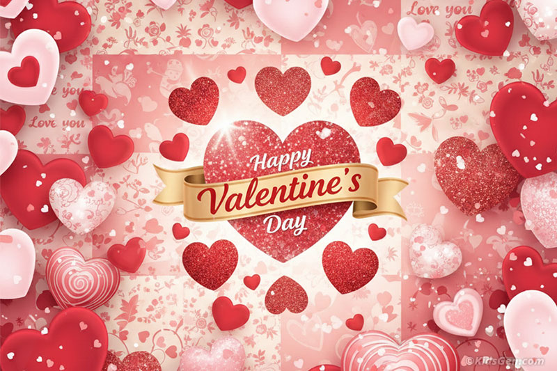 Bright Valentine’s Day image with hearts and festive design for WhatsApp and Facebook
