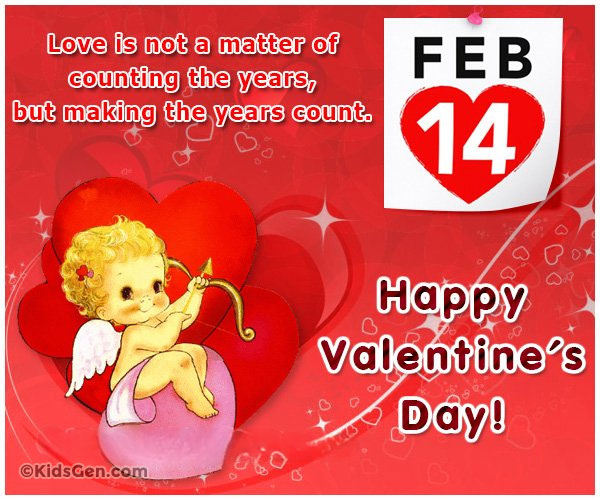 Valentine's Day images card for WhatsApp and Facebook featuring a cherubic cupid, February 14th
