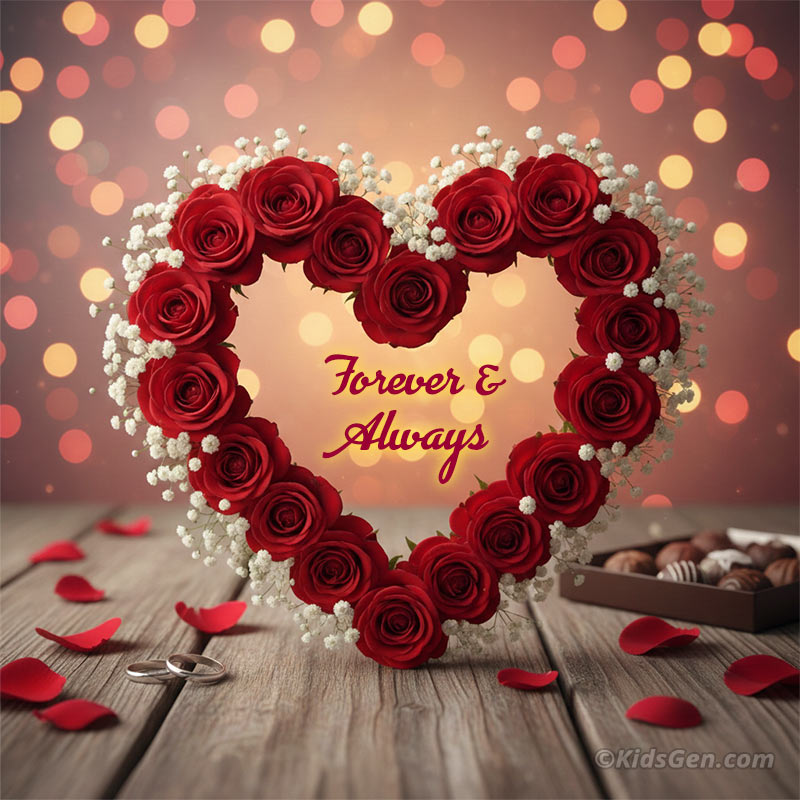 Romantic Valentine’s Day heart illustration with roses and warm colors