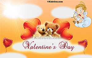 Two cute teddy bears wishing Valentine's Day wallpaper.