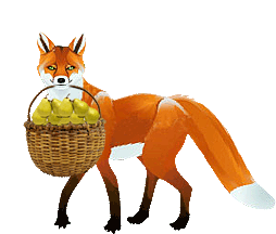 Little fox carrying pears to the King