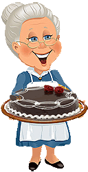 Old woman with big cake