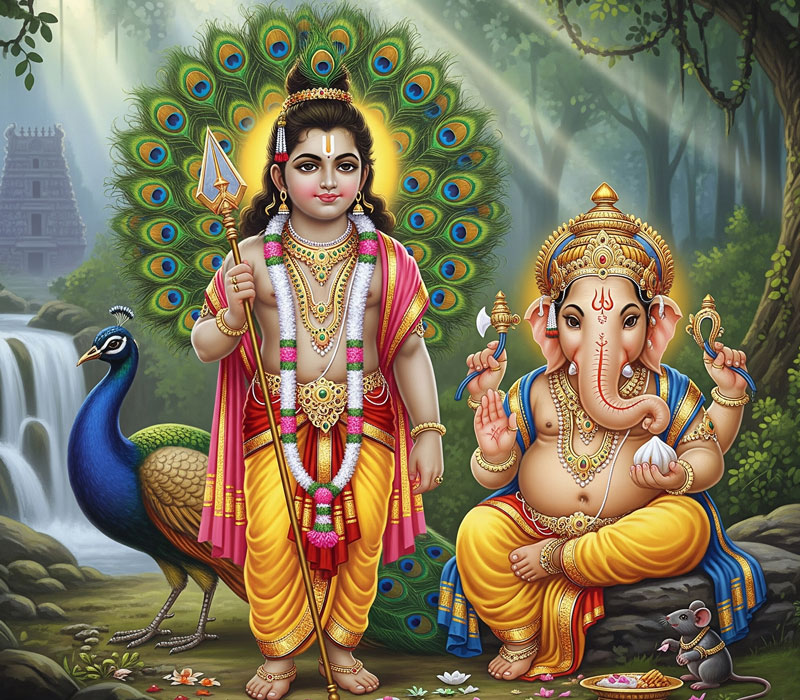 Lord Ganesha and his brother Kartik.