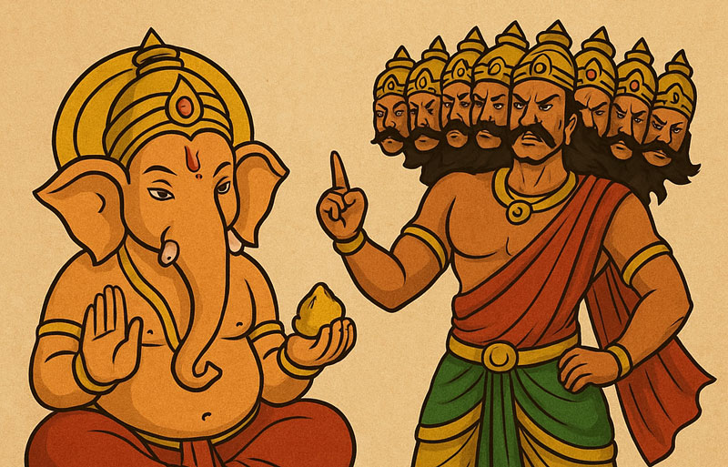 Lord Ganesha and Ravana mythological story illustration