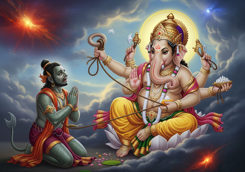  Vakratunda Lord Ganesha subdues demon Matsar.