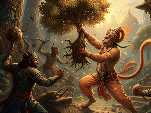 Hanuman's Destruction of Ashoka Vatika: A Tale of Devotion and Valor