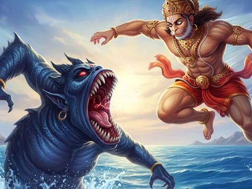 Hanuman's Encounter with Simhika: A Tale of Courage and Wisdom