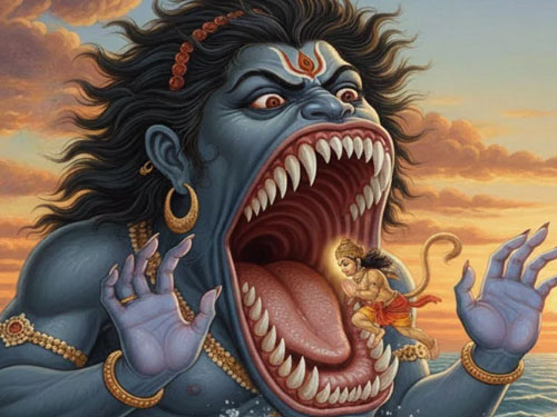 Hanuman's Encounter with Surasa: A Test of Wit and Devotion