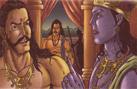 Arjuna, Duryodhana and Krishna