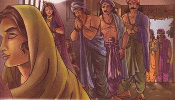 Kunti, Draupadi and Pandavas