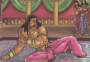 Draupadi laughing at Duryodhana