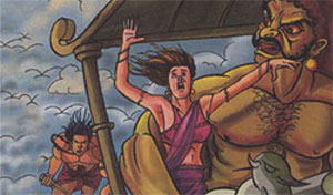 A deamon flying away with Chandraprabha