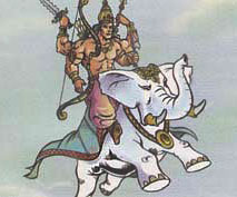 Lord Indra riding on white elephant Airawat