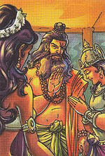 Kach and Devyani seeking blessing from guru Shukracharya