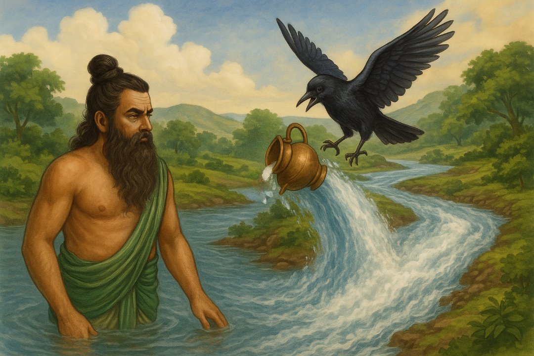 The transformation of Kaveri into a river after Ganesha tips over the kamandala