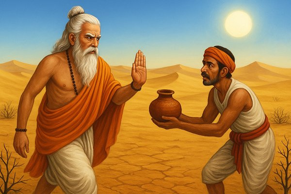 the sage Uttanka in a desert refuse water being offered by a low-caste man
