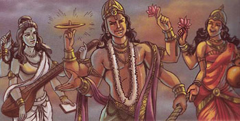 Laxmi, Saraswati and Vishnu