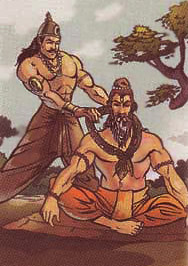 Parikshit putting dead snake on the shoulders of the sage