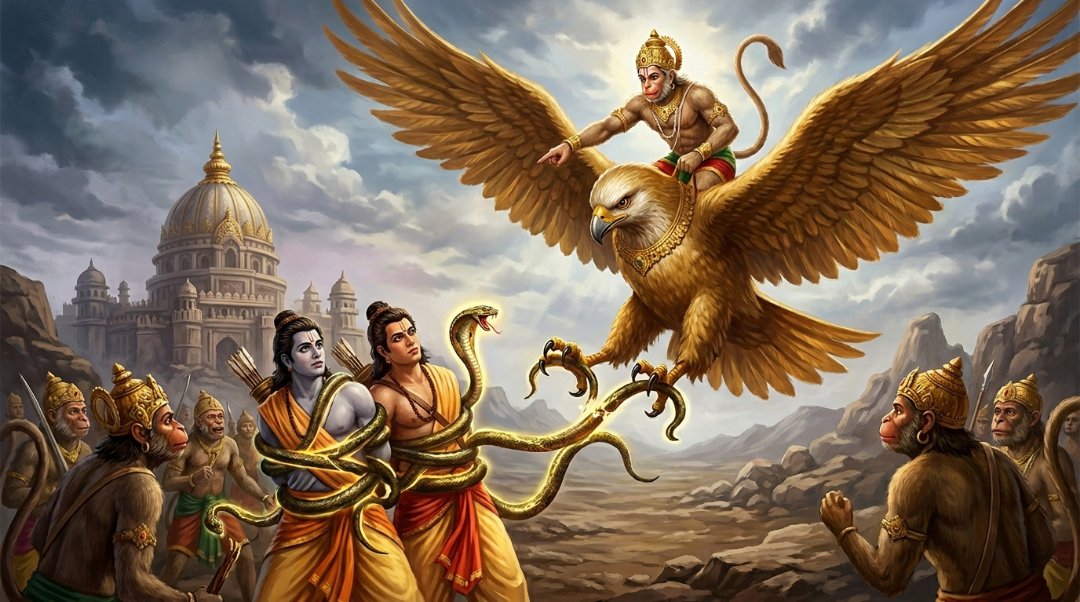 Hanuman brought Gaduda to rescue Rama and Lakshmana from the nagpaas of Meghnad