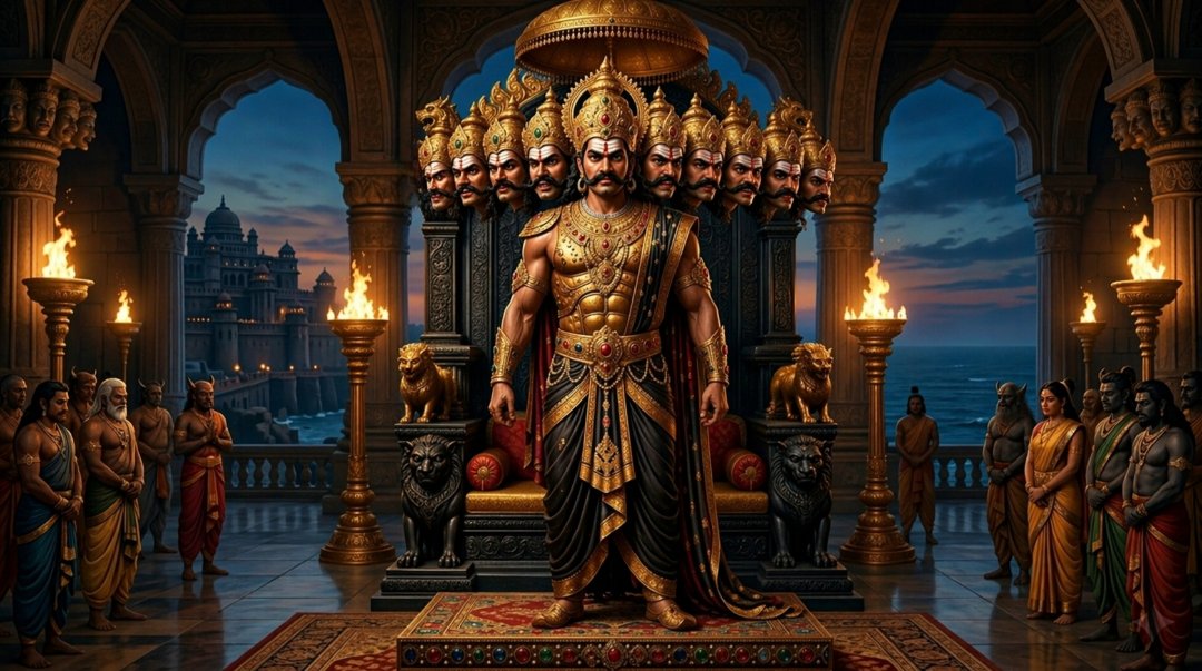 Ravana, the powerful ruler of Lanka, known for his ten heads and immense strength in the Ramayana