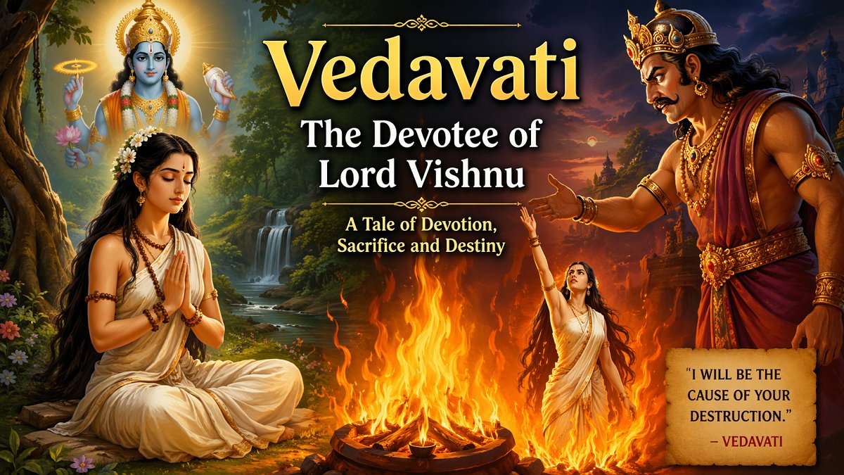 Vedavati meditating in forest devoted to Lord Vishnu Indian mythology