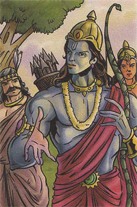 Rama leaves Ayodhya with Sita and Laxmana 