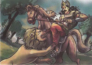 Chandradeva and lion
