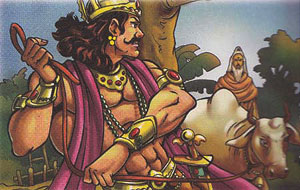 King Vishvamitra forcefully taking sage Agastya's cow