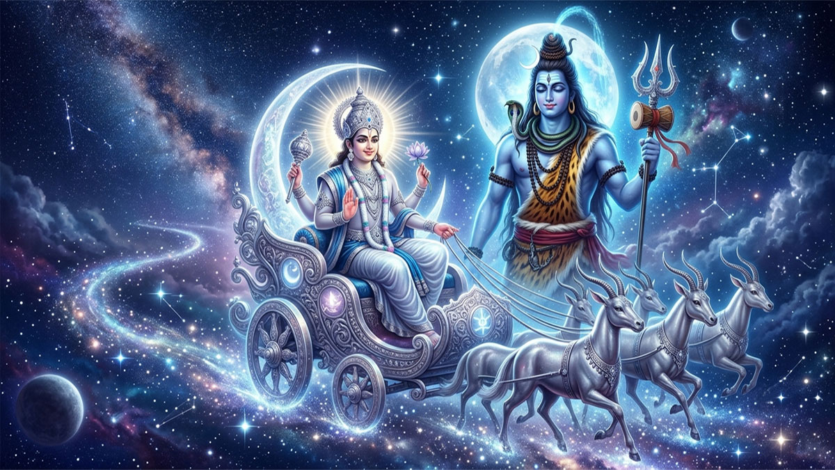Chandra and Lord Shiva in the Shiva Purana story of the moon