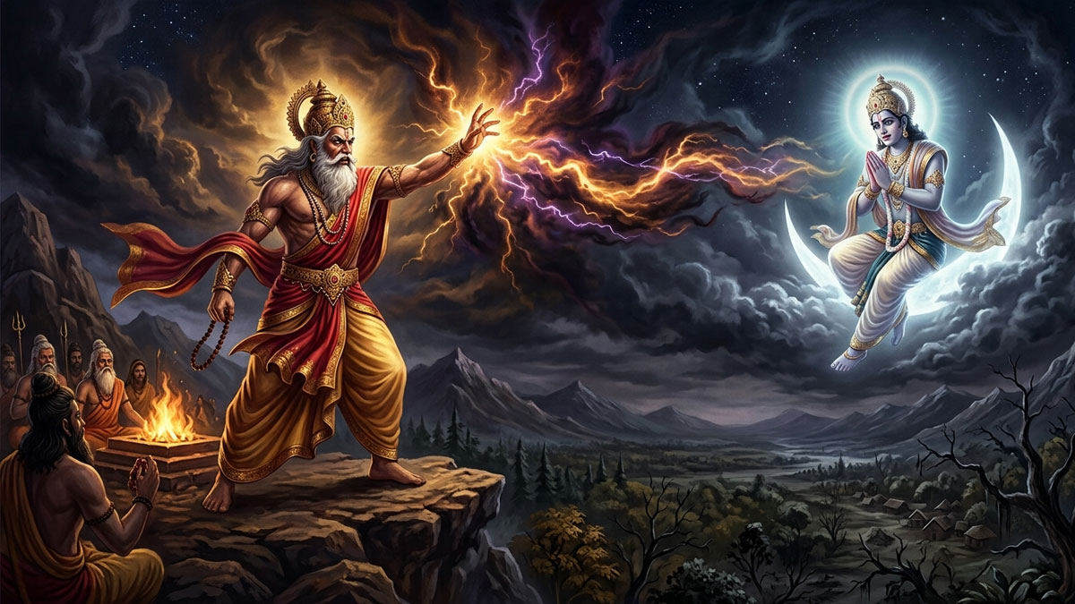 King Daksha cursing Chandra as the moon loses its light
