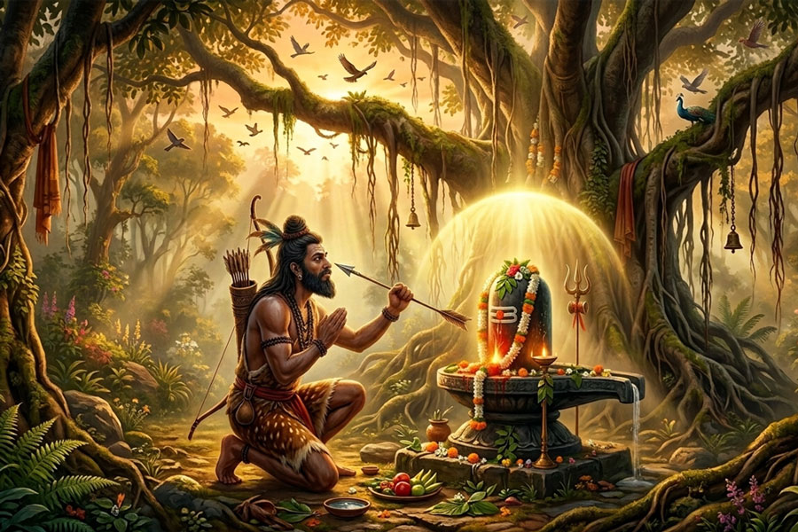 Kannappa offering his own eye to heal the bleeding Shiva Lingam