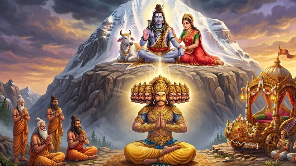 Ravana singing the Shiva Tandava Stotra before Lord Shiva