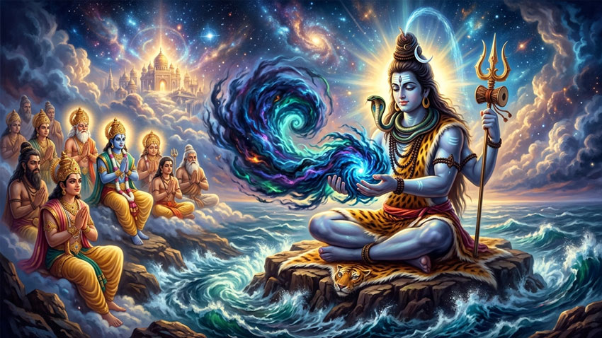 Lord Shiva swallowing the Halahala poison to save the universe