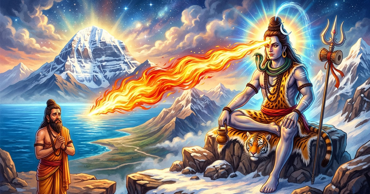 Shiva releases divine fire from his third eye toward the ocean, leading to Jalandhara's birth.