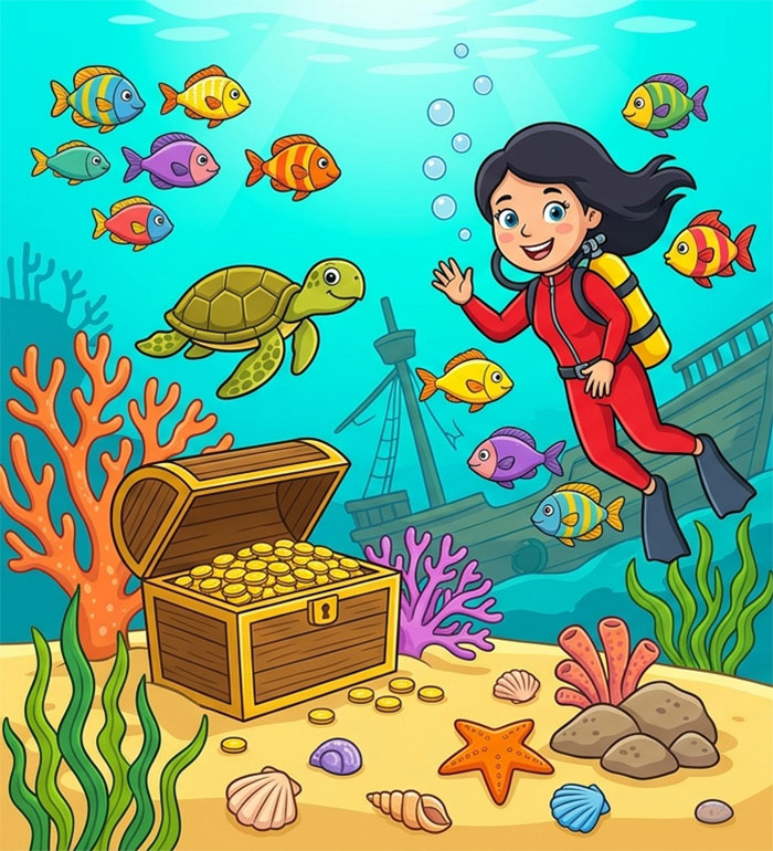 Magical forest spot the difference puzzle with fairy, cottage and 10 differences