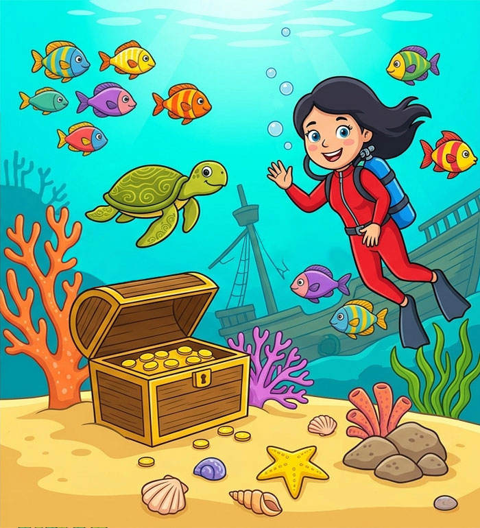 Magical forest spot the difference puzzle with fairy, cottage and 10 differences