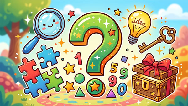 Riddle collection for kids with puzzles, clues and a question mark