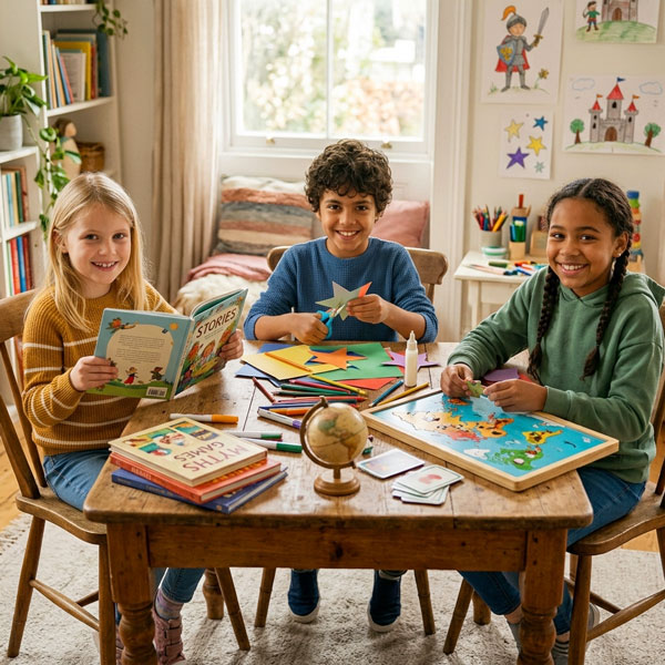 Kids enjoying storybooks, crafts and educational activities together