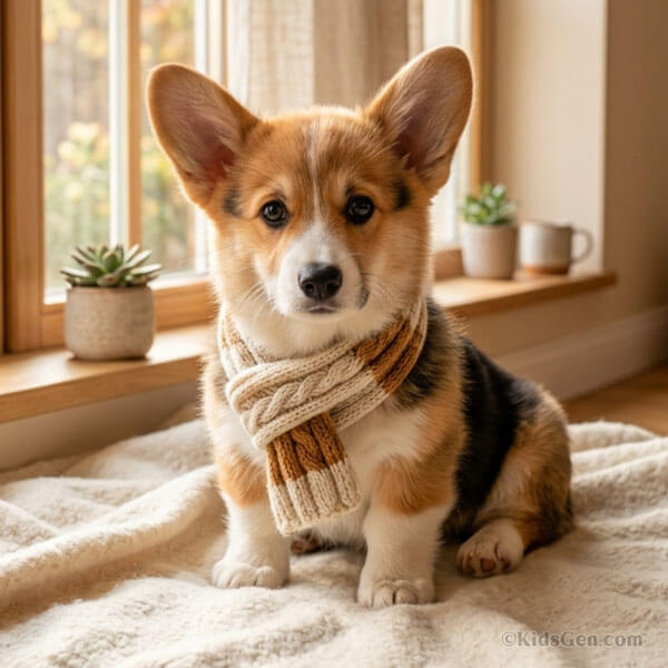Cute Corgi pet wearing a knitted scarf, HD square pet wallpaper